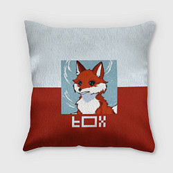 Подушка квадратная Пиксельная лиса с надписью fox