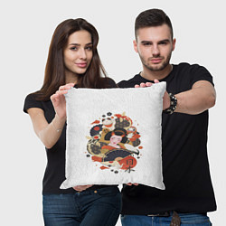 Подушка квадратная Японская гейша с котом, цвет: 3D-принт — фото 2
