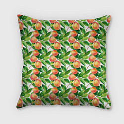 Подушка квадратная Персики акварельный паттерн, цвет: 3D-принт