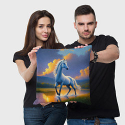 Подушка квадратная Белая лошадь на рассвете, цвет: 3D-принт — фото 2