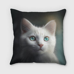 Подушка квадратная Милый белый кот с голубыми глазами