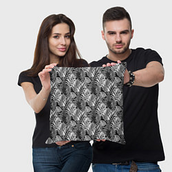Подушка квадратная Черно-белый узор монстера, цвет: 3D-принт — фото 2