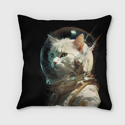 Подушка квадратная Белый пушистый кот космонавт