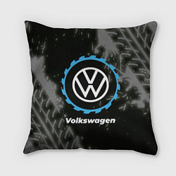 Подушка квадратная Volkswagen в стиле Top Gear со следами шин на фоне