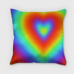 Подушка квадратная Сердце - радужный градиент, цвет: 3D-принт