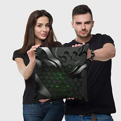 Подушка квадратная Черные плиты и зеленая сетка, цвет: 3D-принт — фото 2