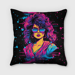 Подушка квадратная Lady - retrowave style, цвет: 3D-принт