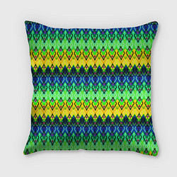 Подушка квадратная Разноцветный желто-синий геометрический орнамент, цвет: 3D-принт