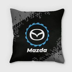 Подушка квадратная Mazda в стиле Top Gear со следами шин на фоне