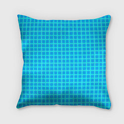 Подушка квадратная Небесно голубой узор в клетку, цвет: 3D-принт