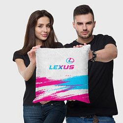 Подушка квадратная Lexus neon gradient style: символ сверху, цвет: 3D-принт — фото 2