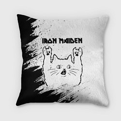 Подушка квадратная Iron Maiden рок кот на светлом фоне