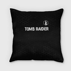 Подушка квадратная Tomb Raider glitch на темном фоне: символ сверху