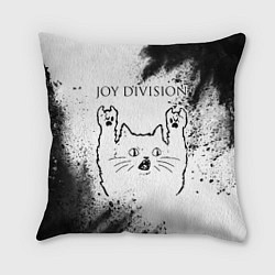 Подушка квадратная Joy Division рок кот на светлом фоне, цвет: 3D-принт
