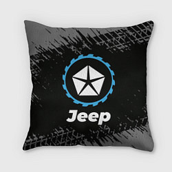 Подушка квадратная Jeep в стиле Top Gear со следами шин на фоне