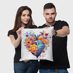 Подушка квадратная Цветочное сердце с птицами, цвет: 3D-принт — фото 2