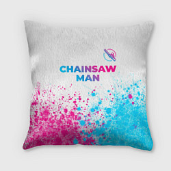 Подушка квадратная Chainsaw Man neon gradient style: символ сверху, цвет: 3D-принт