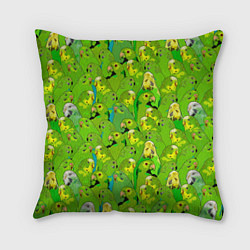 Подушка квадратная Зеленые волнистые попугайчики