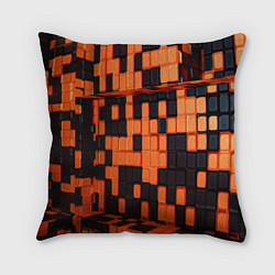 Подушка квадратная Чёрные и оранжевые кубики, цвет: 3D-принт