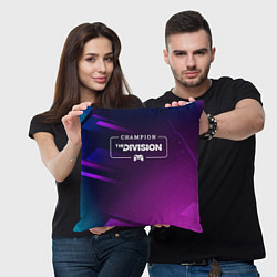 Подушка квадратная The Division gaming champion: рамка с лого и джойс, цвет: 3D-принт — фото 2