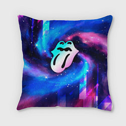 Подушка квадратная Rolling Stones неоновый космос, цвет: 3D-принт