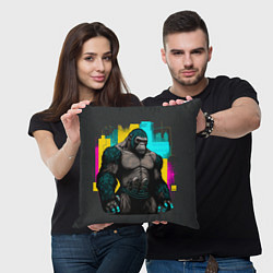 Подушка квадратная Киберпанк-горилла, цвет: 3D-принт — фото 2