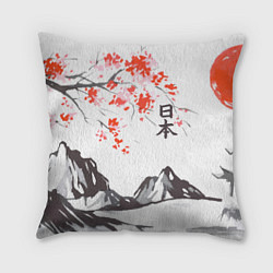 Подушка квадратная Цветущая сакура и солнце - Япония