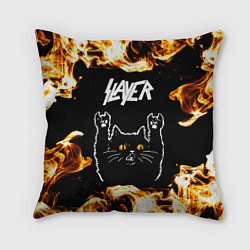 Подушка квадратная Slayer рок кот и огонь, цвет: 3D-принт