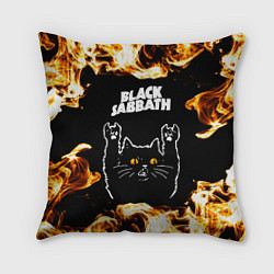 Подушка квадратная Black Sabbath рок кот и огонь