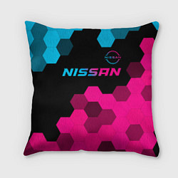 Подушка квадратная Nissan - neon gradient: символ сверху, цвет: 3D-принт
