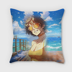 Подушка квадратная Девушка в купальнике на пляже, цвет: 3D-принт