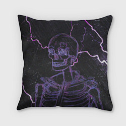Подушка квадратная Неоновый скелет и молнии, цвет: 3D-принт