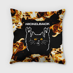 Подушка квадратная Nickelback рок кот и огонь
