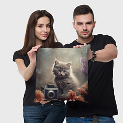 Подушка квадратная Серый котенок, винтажное фото, цвет: 3D-принт — фото 2