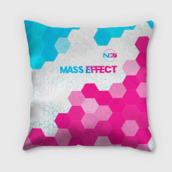 Подушка квадратная Mass Effect neon gradient style: символ сверху