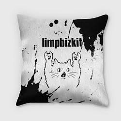 Подушка квадратная Limp Bizkit рок кот на светлом фоне