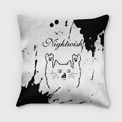 Подушка квадратная Nightwish рок кот на светлом фоне