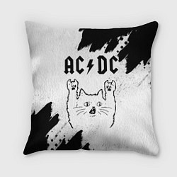 Подушка квадратная AC DC рок кот на светлом фоне, цвет: 3D-принт