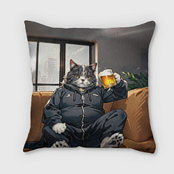 Подушка квадратная Толстый кот со стаканом пива