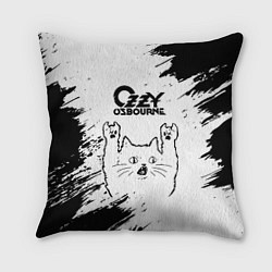Подушка квадратная Ozzy Osbourne рок кот на светлом фоне
