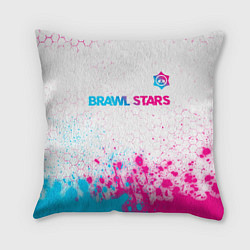 Подушка квадратная Brawl Stars neon gradient style: символ сверху, цвет: 3D-принт