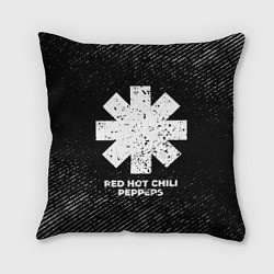 Подушка квадратная Red Hot Chili Peppers с потертостями на темном фон, цвет: 3D-принт