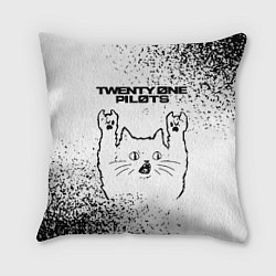 Подушка квадратная Twenty One Pilots рок кот на светлом фоне