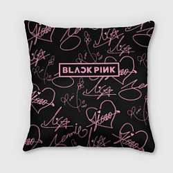 Подушка квадратная Блэкпинк - розовые автографы, цвет: 3D-принт