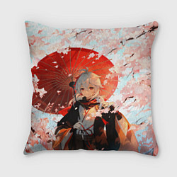 Подушка квадратная Казуха с зонтиком - Геншин Импакт, цвет: 3D-принт