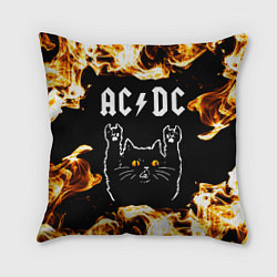 Подушка квадратная AC DC рок кот и огонь