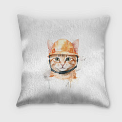 Подушка квадратная Акварельный кот в строительной каске, цвет: 3D-принт