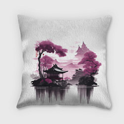 Подушка квадратная Японские мотивы - фиолетовый, цвет: 3D-принт