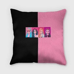 Подушка квадратная Группа Black pink на черно-розовом фоне