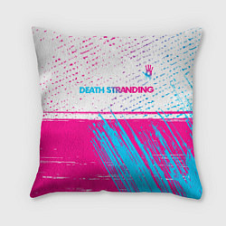 Подушка квадратная Death Stranding neon gradient style: символ сверху, цвет: 3D-принт